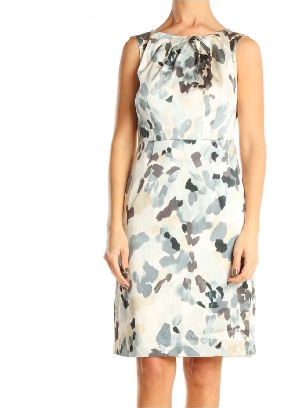 Sleeveless Watercolor Floral Sheath Dress - Blue/Gray